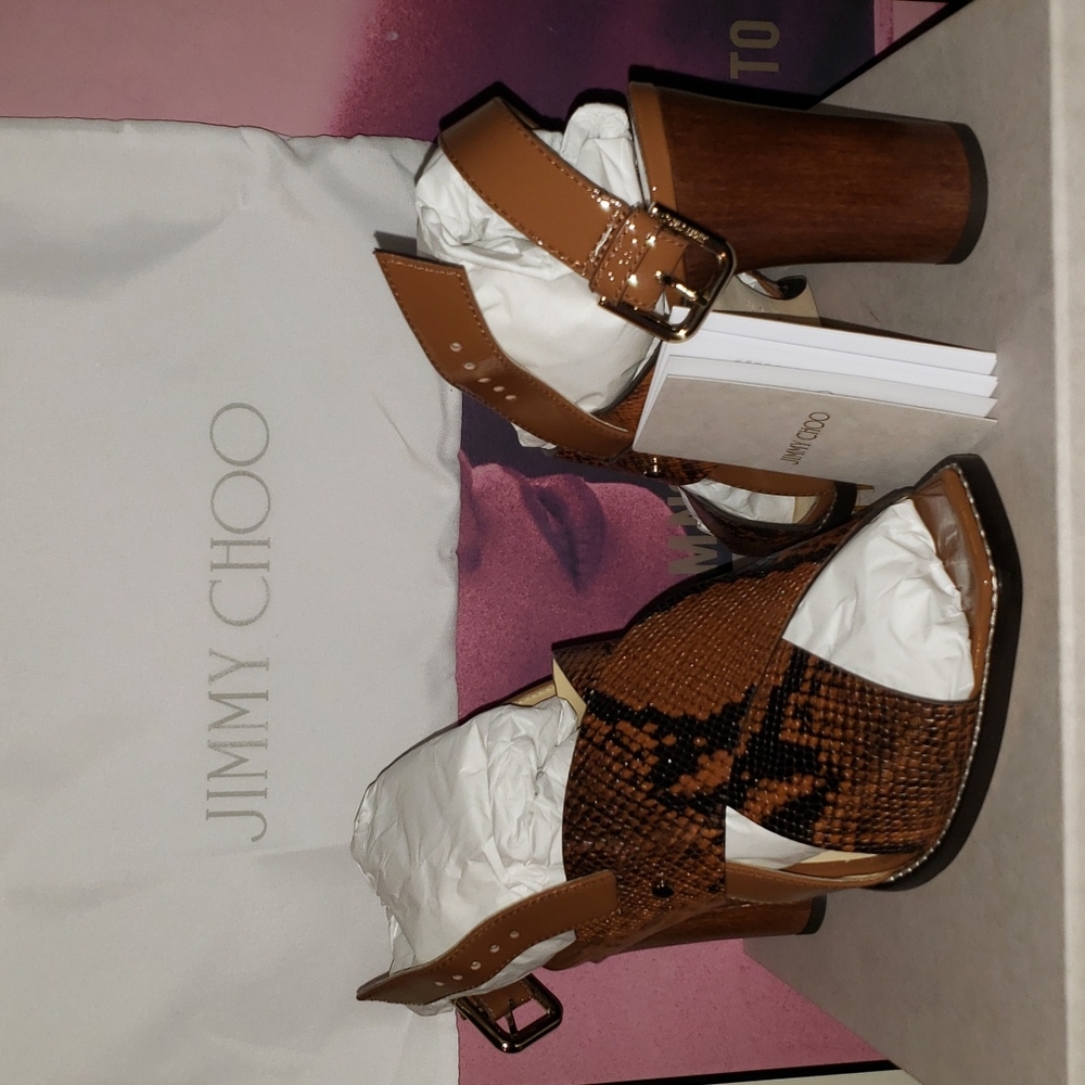 Jimmy Choo AIX Snakeskin Embossed Patent Sandals
